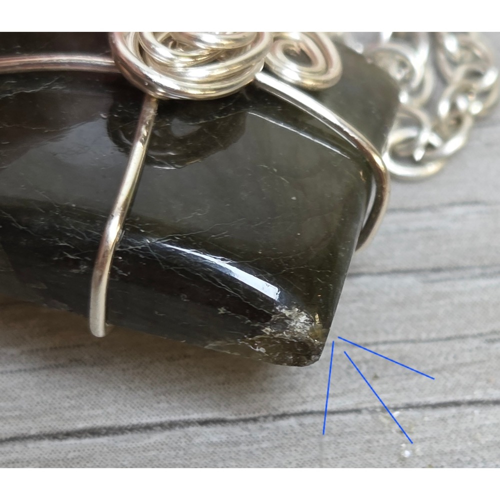 Labradorite Wire Wrapped Pendant Necklace– Handmade Square Gemstone Boho Jewelry - Picture 3 of 9